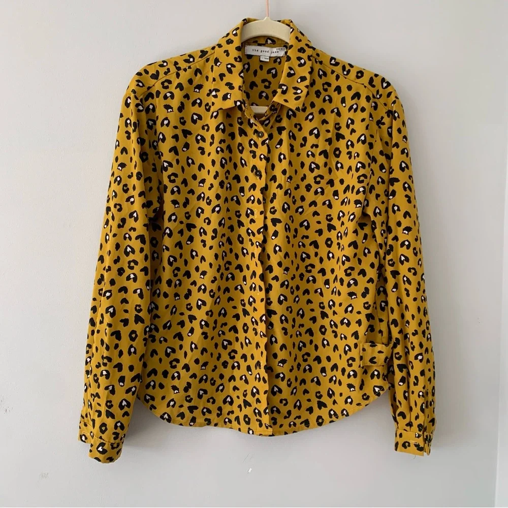 Yellow And Black Button down Blouse - Picture 1 of 15